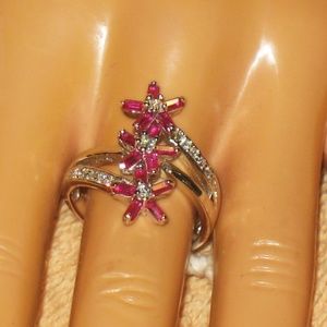 PINK RUBY & WHITE TOPAZ SET IN STERLING SIZE 8